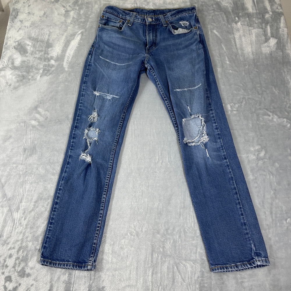 Levis 511 Mens 31x30 (Fits 28) Slim Fit Distressed Jeans Medium‎ Wash Blue